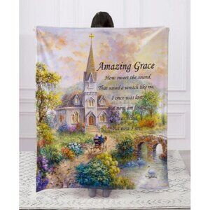 Amazing Grace Hymn Plush Gift Throw Blanket Religious Gospel Song Poem Church